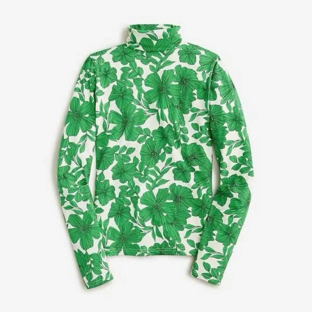 NWOT J.Crew Matte Jersey Turtleneck Kelly Green Botanical Print Size Medium - Picture 3 of 10